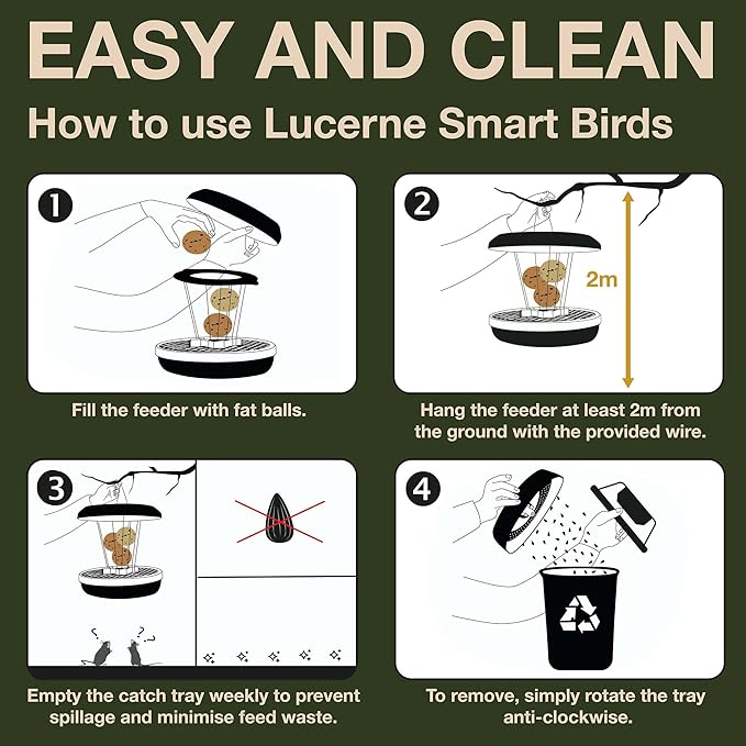 SWISSINNO Bird Feeders - No Mess Fat Ball/Suet Feeder for Outdoors Hanging - Smart Birds Lucerne Spill Proof Wild Cardinal Bird Feeder with Integrated Seed Catcher Tray - Sage