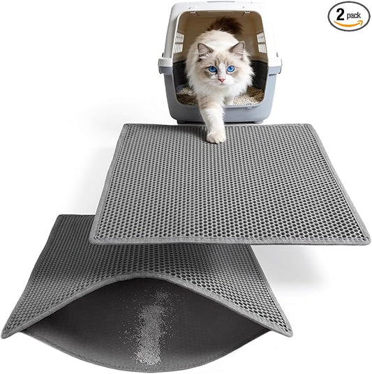 Cat Litter Mat, 30"X24" Large Double Layer Litter Trapping Mat, Waterproof/Urineproof, Easy to Clean Kitty Litter Mats for Floor, Scatter Control (Grey-2Pack)