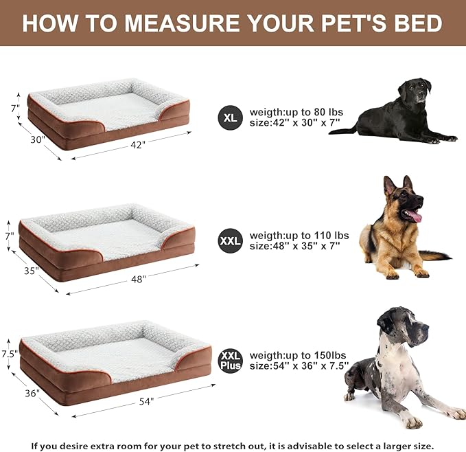 LEXTRO Orthopedic Dog Bed for Large Dogs, Egg Crate Foam Bed for Large Dogs, Equipped with Removable Waterproof Pillow Cover and Anti-Slip Bottom, Pet Bed