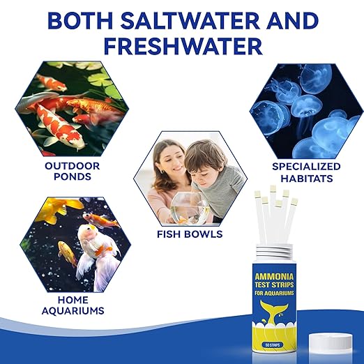 Ammonia Fish Tank Test Strips(50 Count)-Monitor Aquariums and aquaculture Ponds Water Quality for Saltwater & Freshwater