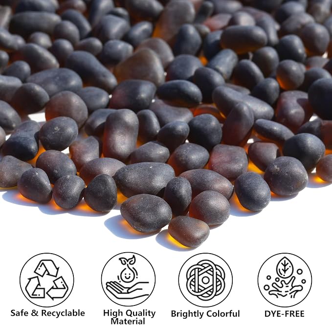 QYGL Sea Glass Stones - 2.9LB/46.4oz Brown Frosted Glass Pebbles | Glass Gemstones Perfect for Aquarium Rocks, Fish Tank Gravel, Vase Fillers, Seaglass DIY Crafts, and Home Decor