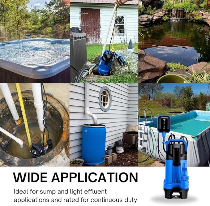 FOTING 1.5HP Sump Pump, 6300GPH High Flow Clean&Dirty Submersible Water Pump with Float Switch, Thermoplastic Electric Portable Utility Pump for Pool Draining Hot Tub Garden Basement