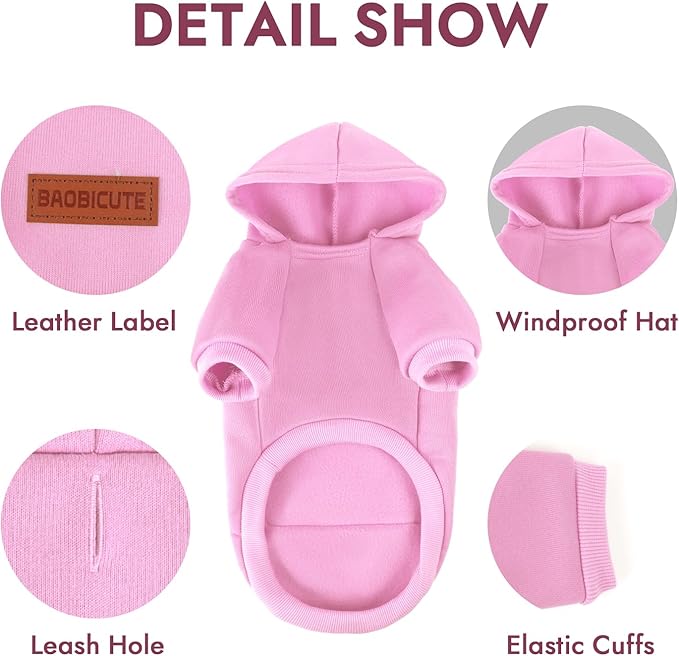 2 Pack Dog Hoodie Warm Hood Dog Sweater Cold Weather Small Dogs Sweatshirt Comfort Pet Clothes for Small Medium Dogs with Pockets (Pink+Purple, XXS (Back: 5.9",Chest: 10.6", 0.8-1.8lbs))