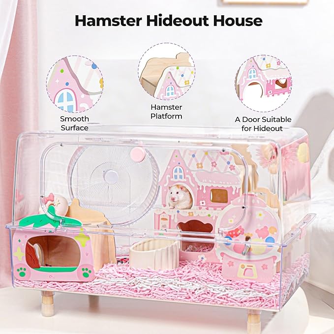 mini&moe Hamster Hideout - Wooden Hamster House Multiple Entrances Small Animal Habitat Cage Accessories & Decor for Syrian Dwarf Gerbils Rat Mouse