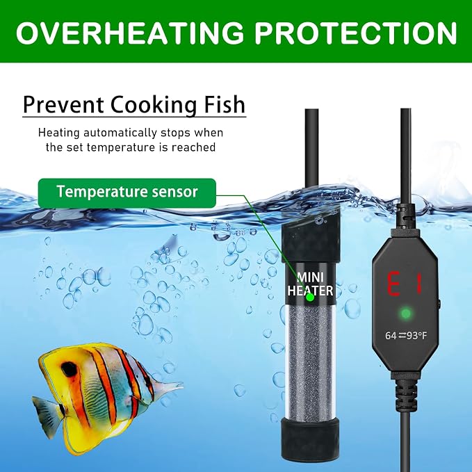 Small Submersible Aquarium Heater, Adjustable Mini Fish Tank Heater 25W 50W 100W 150W with External Temperature Controller, Digital Display, for 5/10/20/30 Gallons (100W)