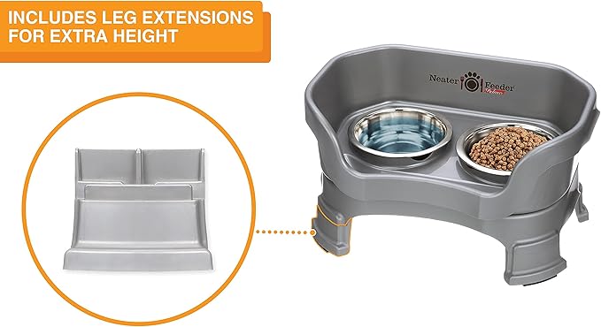 Neater Feeder Deluxe Mess-Proof Elevated Cat Bowls, 2 Height Adjustable (6” & 7.5”) No-Spill Raised Cat Bowl Stand, Whisker Friendly Stainless Steel Dishes for Indoor Cats, Made in USA, Gunmetal