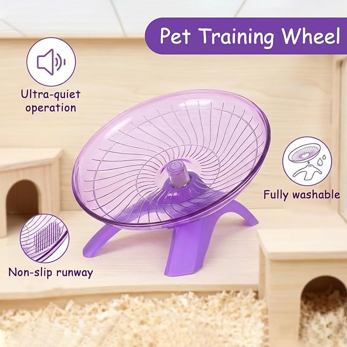 SOLUSTRE Silent Hamster Running Wheel Exercise, Violet Flying Saucer Wheel for Hedgehogs, Guinea Pigs, Gerbils and Small Animals Cage Accessory
