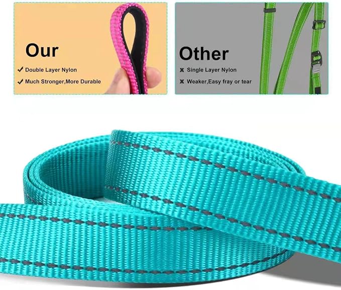 Soft Neoprene Padded Dog Collar and Leash Set for Small Medium Large Dogs, Reflective Durable Nylon Dog Collar with 5ft Leash Easy for Walking, Teal,Neck fit 12.5-19.5’’