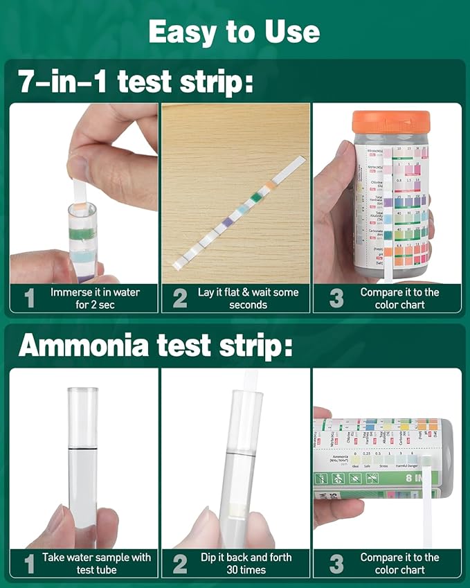 Pawfly 8 in 1 Aquarium Test Strips, 75 Strips Fish Tank Water Testing kit for pH Chlorine Nitrate Nitrite Carbonate Hardness Total Alkalinity & Ammonia Water Quality Freshwater Saltwater Test Kit