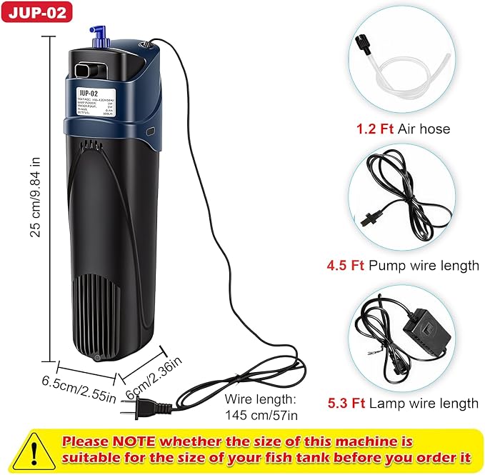 132GPH Fish Tank Filter Aquarium Green Clean Submersible Machine, U-V for Aquarium for 10-60 Gal Tank