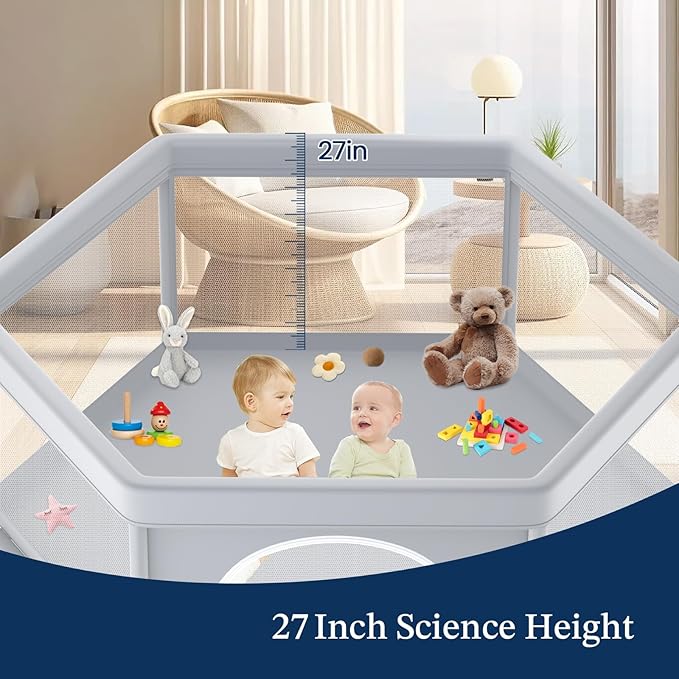 65×65 Inch Hexagonal Baby Playpen, Playpen for Babies and Toddlers, Baby Play Pen Pin Indoor Outdoor Play Fence