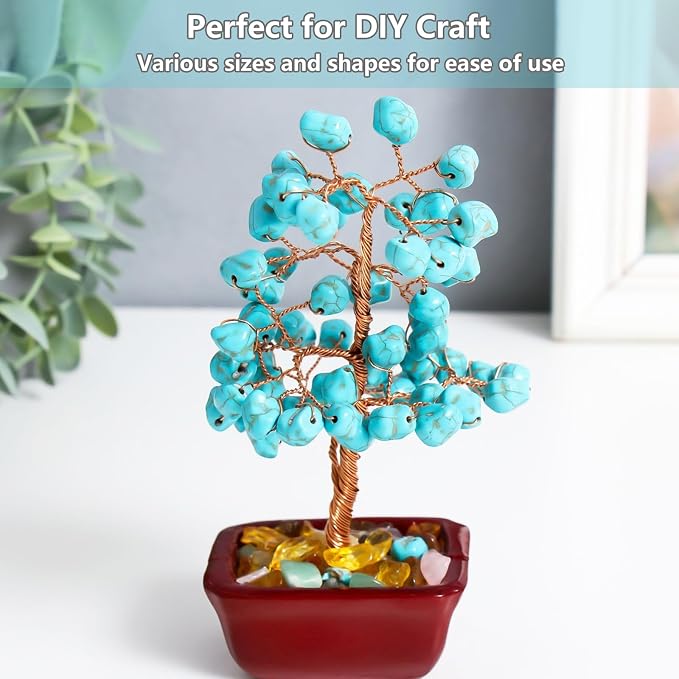 QYGL Crystal Stone - 0.9LB Howlite Turquoise Crystal Chips Bulk | Decorative Tumbled Gemstones for Fish Tank Gravel, Vase Filler, DIY Crafts, Plant Pots & Home Decor