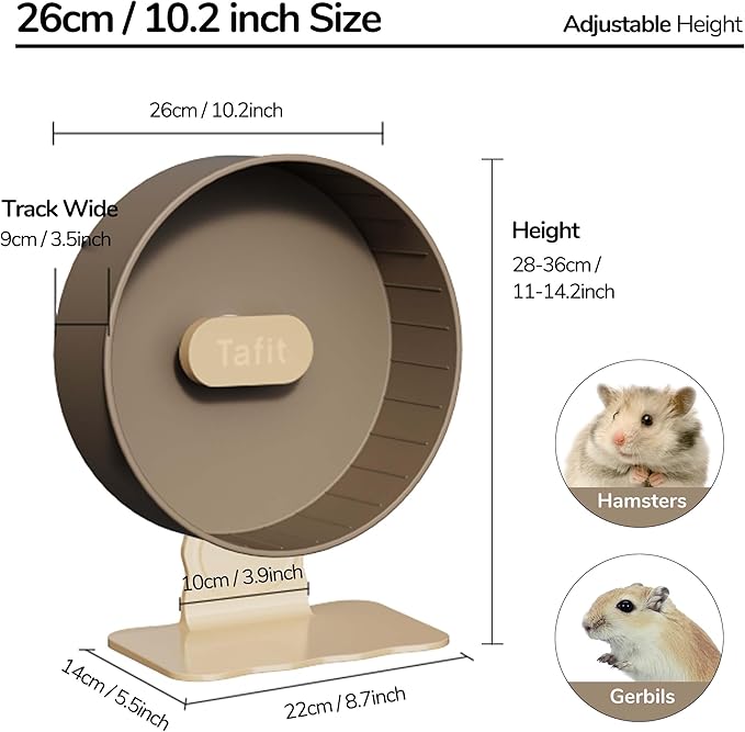 Quiet Hamster Wheel 10.2 Inch Dual-Bearings Silent Small Animals Running Exercise Wheel Height Adjustable for Syrian Hamsters, Gerbils, Rats, or Other Small Pets, Avocado Green