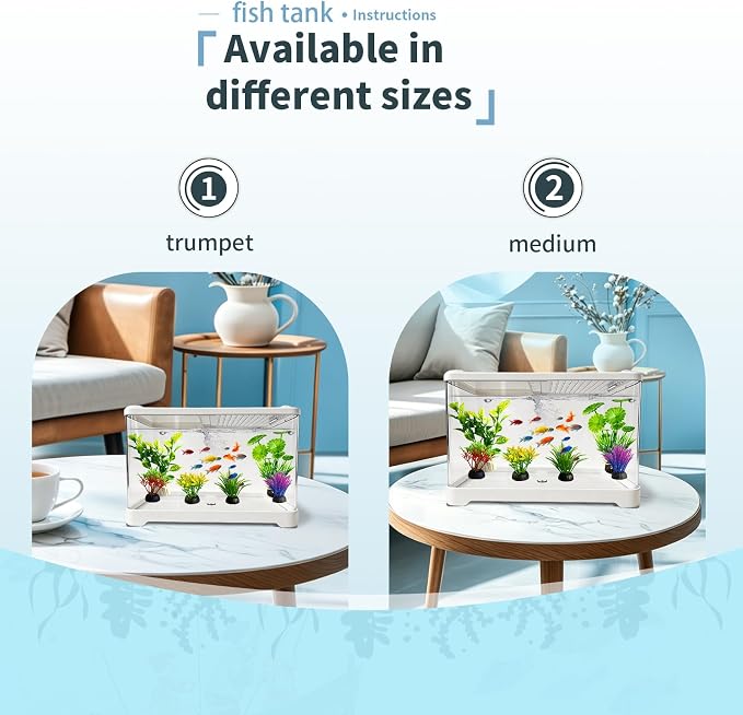 3.5 Gallon Plastic Betta Fish Bowl, Unbreakable Small Portable Fish Tank - Desktop Aquarium Starter Kit,Clear Rectangular Fish Tank for Goldfish Aquatic Shrimp 9-Piece Set for Home Decoration.