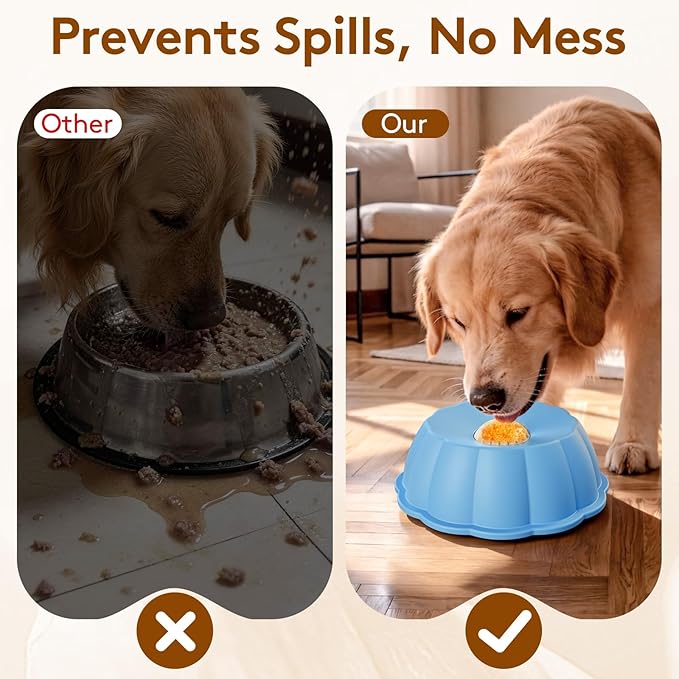 Slow Feeder Dog Bowls for Liquid Treat, Entertained Ball Dog Lick Bowl, Non-Slip Bone Broth Dog Licking Toys, 4/5 Cup Yogurt Dog Slow Feeder Bowl for Dietary Supplement/Post-op Nutrition (Blue)