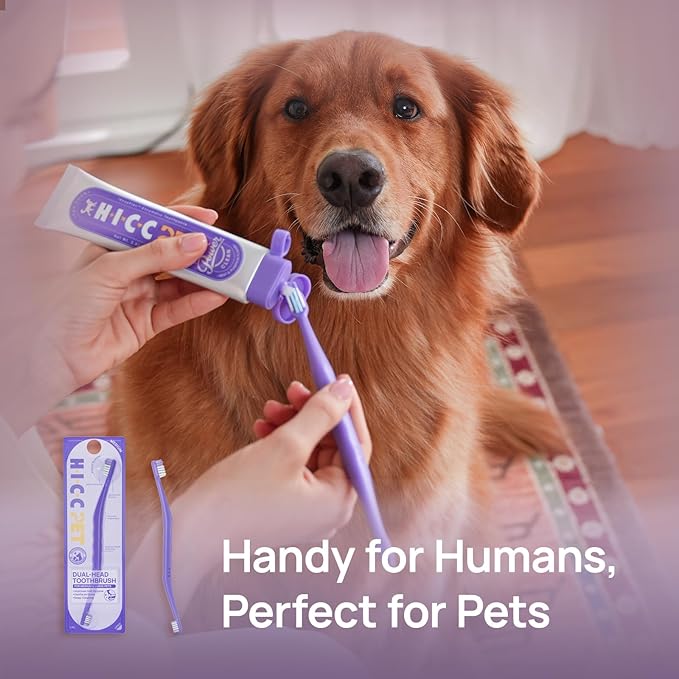 HICC PET Toothbrush for Dogs & Large Cats, Vet-Recommended Ergonomic Pet Toothbrush for Easy Teeth Cleaning, Gentle on Gums, Cat & Dog Dental Care, Improves Oral Hygiene. Toothpaste Not Included