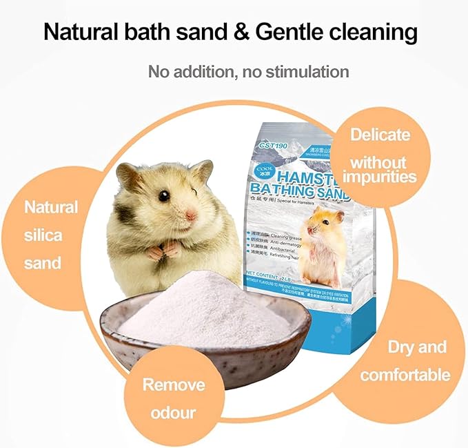 kathson Hamster Sand Bath Kit, 2LB Bathing Sand for Gerbils with Plastic Sandbox Chinchilla Cleaning Powder Dust Free Small Animals Showering Sand for Rodent Mice Rat Mouse