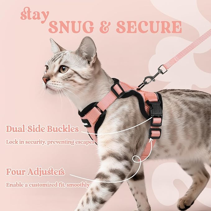 rabbitgoo Cat Harness and Leash for Walking, Escape Proof Soft Adjustable Vest Harnesses for Cats, Easy Control Breathable Reflective Strips Jacket, Light Salmon Pink, XXS
