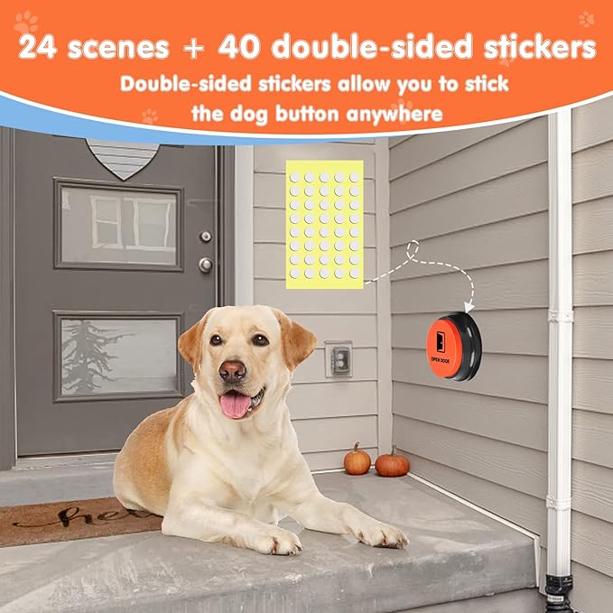 Dog Buttons for Communication,Talking Buttons for Dogs,6 Recordable Sound Buttons + 24 Scene Patterns + 1 Dog Button Mat+ 12 AAA Batteries，30 Seconds Dog Buttons for Pet Sound Training Toy