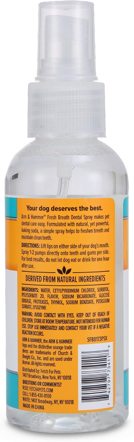 Arm & Hammer for Pets Dog Oral Care Spray, Mint Flavor Breath Freshener with Baking Soda for Brushless Plaque and Tartar Support, Easy Daily Dental Maintenance for Adult Dogs, 4 Fl Oz