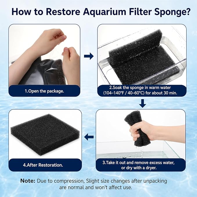 6 Pack Fish Tank Filter Sponge, 6.3x3.9x0.79in Aquarium Filter Sponge | Aquariums Filters Media, for Fish Tank Sump Canister Filters, for Freshwater and Saltwater Aquariums