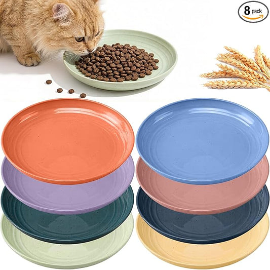 8-Pieces Whisker Fatigue Cat Bowl - 6.88 Inch Shallow Cat Food Dish Wide Cats Wet Feeding Bowls, PET Plate for Kittens and Short Legged Cats (Type-B Shallow Plates)