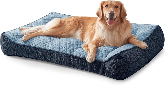 JOEJOY Extra Large Orthopedic Dog Beds Large Sized Dog, Extra Thick Supportive Big Dogs Bed with Sides and Waterproof Lining, Ultra Soft Pet Bed Sofa, Blue, 48''x35'