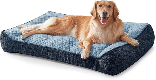JOEJOY Extra Large Orthopedic Dog Beds Large Sized Dog, Extra Thick Supportive Big Dogs Bed with Sides and Waterproof Lining, Ultra Soft Pet Bed Sofa, Blue, 48''x35'