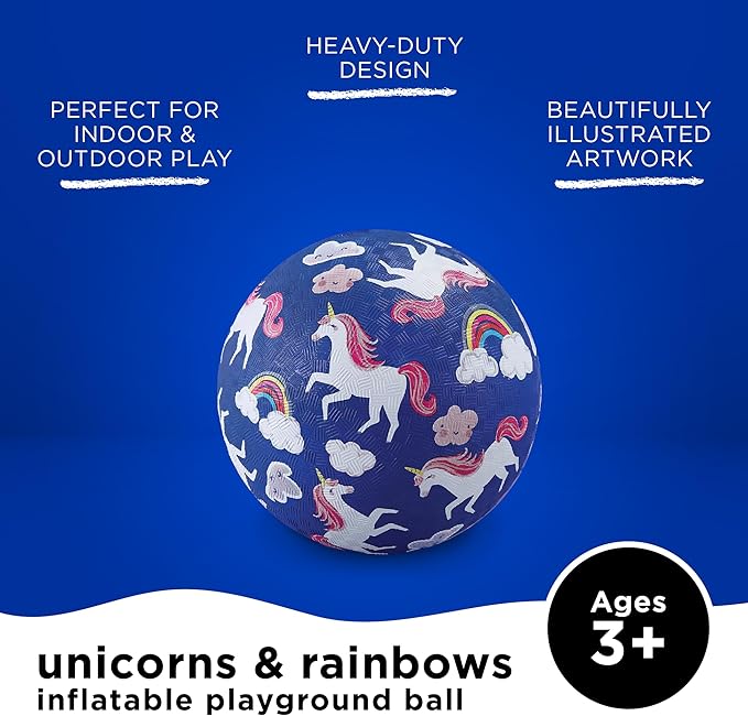 Crocodile Creek Playground Ball - Durable Rubber Ball for Kids Ages 3 and Up - Bouncy Inflatable Ball for Kickball, Indoor Games, and Outdoor Sports - PVC-Free - Unicorns - 5-inch Diameter
