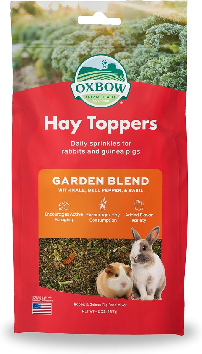 Oxbow Hay Toppers Garden Blend, Bunny Treats, Foraging Enrichment for Rabbits, Chinchillas, Guinea Pigs, and Other Small Herbivores, Timothy Hay Topper, Premium Rabbit Food Additive, 2oz
