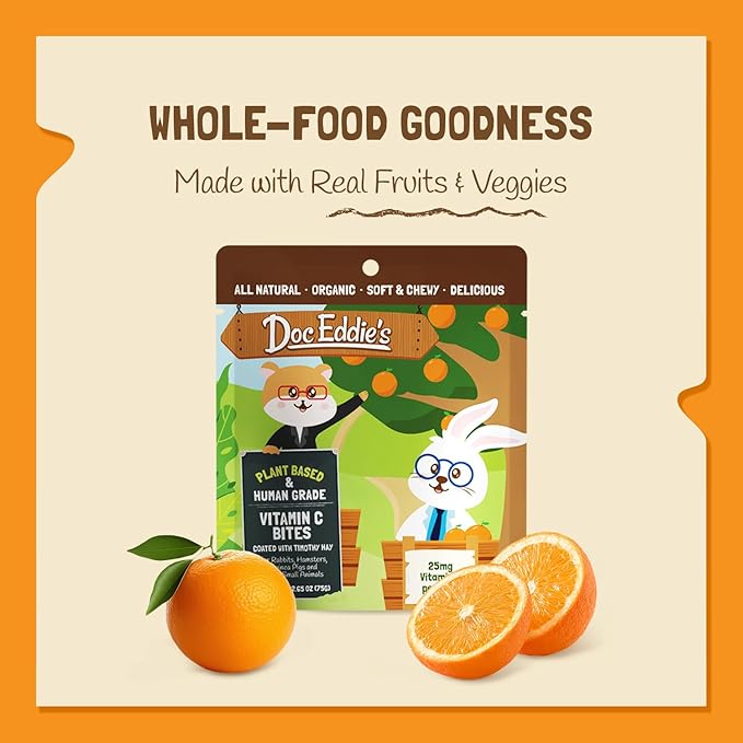 DOC EDDIE'S Vitamin C Bites Soft & Chewy Treats for Hamster, Rabbit, Chinchilla, Bunny, Gerbil, Mouse, Rat, Hedgehog, Squirrel, & Guinea Pig Friendly - Made w/Real Fruit & Organic, New & Tastier