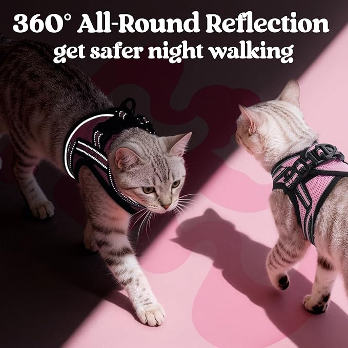 rabbitgoo Cat Harness and Leash Set for Walking Escape Proof, Adjustable Soft Kittens Vest with Reflective Strip for Cats, Comfortable Outdoor Vest, Pink, XL