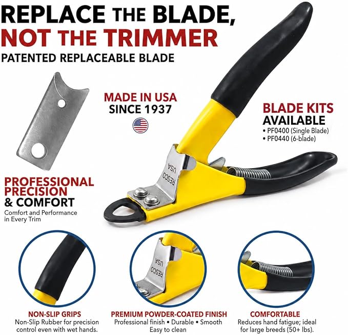 Resco Original Deluxe Dog Nail Clippers - Professional USA-Made Guillotine Trimmer - Heavy Duty Steel for Large Dogs - Yellow