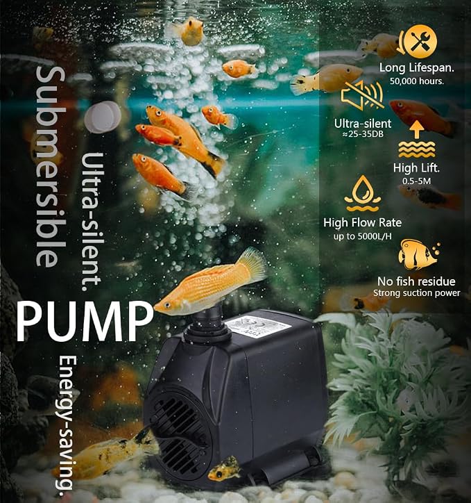 60GPH 2.5W Mini Submersible Fountain Pump for Aquarium,Fountain,Tank | Ultra quiet, high lift, fully indoor & outdoor water pump waterproof submersible pump equipped with adjustable flow control.