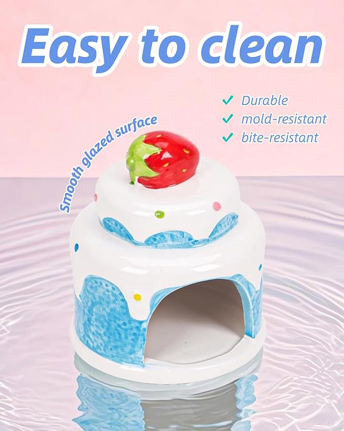 Cake-Shaped Ceramic Hamsters Hideout,Small Animal Summer Cage Accessories,Habitat Decor for Mice Gerbil Sugar Glider (Yellow)