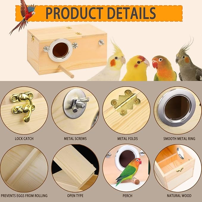 kathson Cockatiel Nesting Box,Wood Parakeet Nest House,Parrots Breeding Mating Boxes,Bird Nesting Box for Budgie,Conure,Lovebirds,Canary,Finch,Small and Medium-Sized Birds (L)