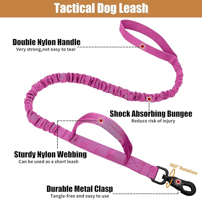 Tactical Dog Collar Leash Set, Adjustable Military Training Nylon Collar Dog Training with Control Handleand Metal Buckle, Dog Collar for Medium Large Dogs (Pink,M)