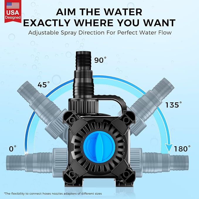 Pond Pump, 8500 GPH Adjustable Flow Submersible Water Pump with Filter Bag, Copper Motor, IPX8 Waterproof for Outdoor Koi Pond, Fountain, Waterfall, Hydroponics