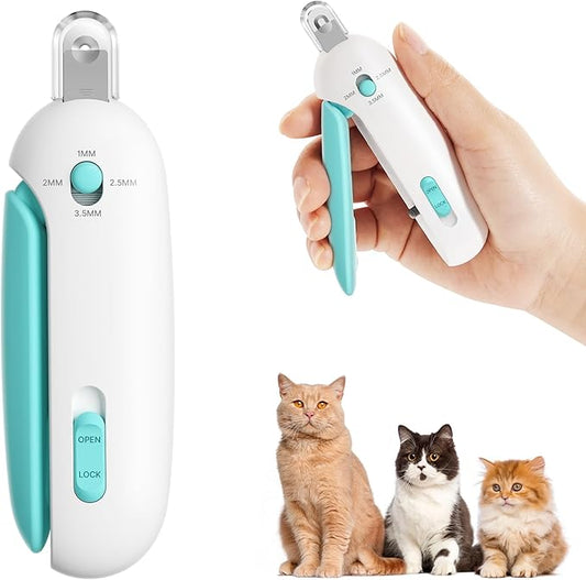 Cat Nail Clipper and Trimmer with 3 Adjustable Safety Levels Trimming Hole, Professional Indoor Kitten Supplies, Puppy Grooming Tools, with Debris Catcher & Hidden Nail File Blue