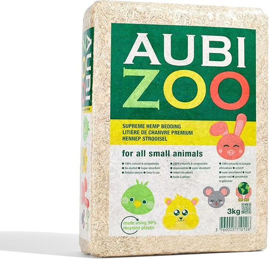 AubiZoo High Grade Small Animal Hemp Bedding, Ultra Absorbent Blend of Hemp Pieces Designed for The Comfort of Pets, Rat Cages, Guinea Pigs, Bunny Rabbit, Reptile Terrarium, Bird, Easy Size 3kg 6.6lb