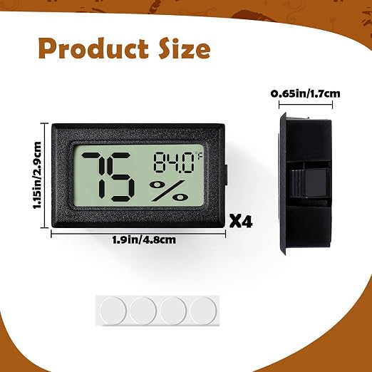 Vodolo Reptile Thermometer and Humidity Gauge,4PCS Digital Adhesive Reptile Hydrometer Thermomete Tank Accessories Pet Supplies for Tortoise Habitat,Chameleon Cage,Iguana,Tree Frog Terrarium