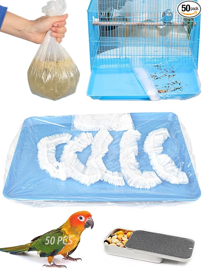 50 Pcs Large Disposable Bird Cage Liners, 34'' X 22'' Plastic Parakeet Cage Liner Bag Birds Cage Tray Liners Universal Film Bird Cage Accessories for Finches Canaries Cockatiels Birdcage