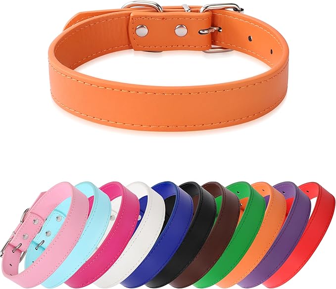 Orange Soft Leather Dog Collar for Small,Medium, Large Dog, Comfortable and Adjustable(Wide: 0.95'' for Dog's Neck: 13''~18'', Orange, L)