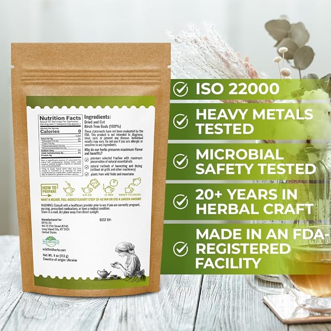4 oz. Birch Tree Buds Herbal Tea (Betulae Gemmae) - 113g Dried Birch Tree Buds Betula Pendula Herb Tea Hojas Te De Abedul