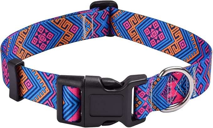 MarukoPet Dog Collar, Adjustable for Small Medium Large Dogs Puppy, Cute Design with Bohemia Floral Tribal Geometric Patterns Boys Girls Dog Collar(Orange Ethnic Style-S)
