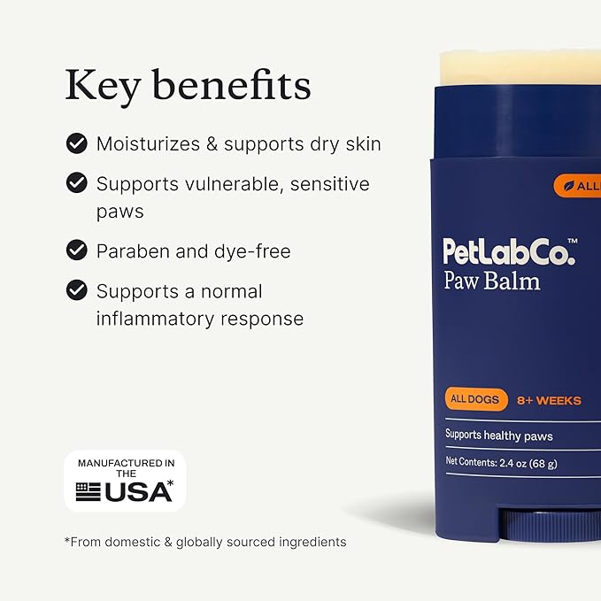 PetLab Co. Paw Balm - Moisturizing Dog Paw Care for Dry Cracked Pads, Supports and Softens Skin, Easy-to-Apply Wax, 2.4 Ounce