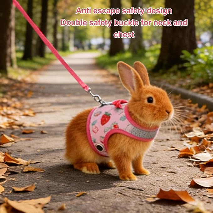 Small Pet Harness and Leash, Escape Proof Rabbit Vest with Soft Edges Dual Safety Buckles for Bunny Guinea Pig Ferret Chinchilla (L)