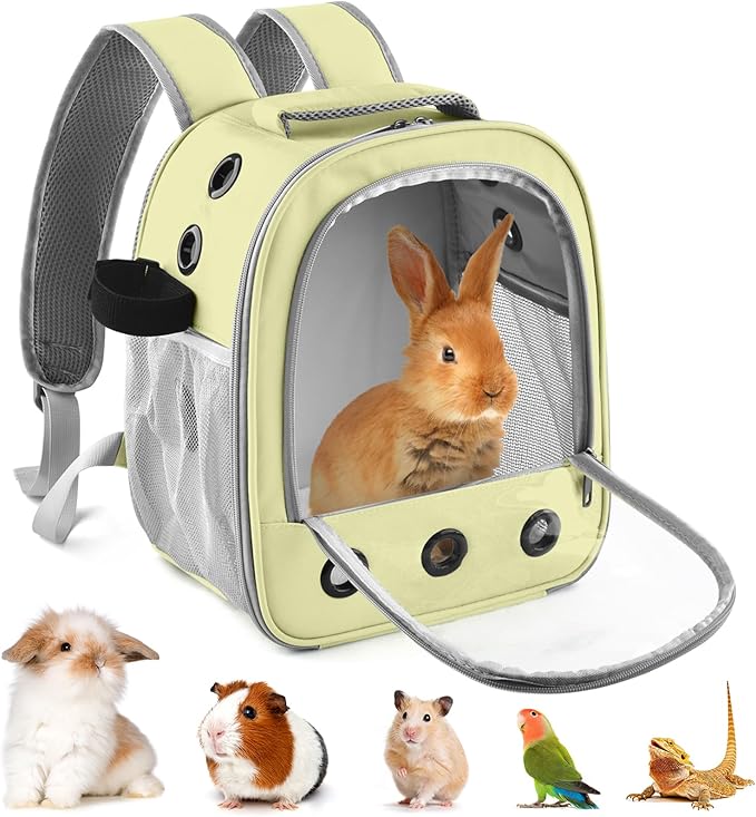 DBNESS Guinea Pig Carrier Backpack, Portable Rabbit Travel Carring Bag for Pet Bunny Sugar Chinchilla Gerbil Bearded Dragon Hamster Parrot Outgoing Pouch Case with Water Bottle Holder & Detachable Pad