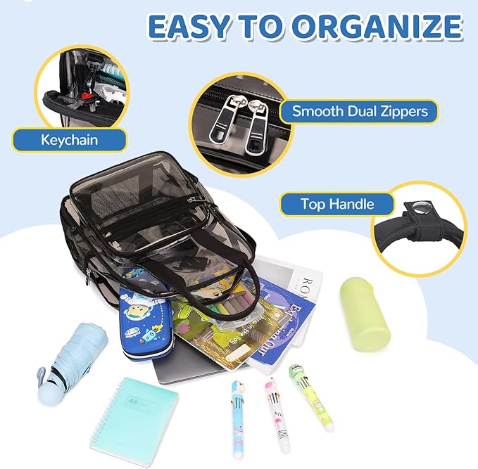 MOONBABY Small Clear Backpack for School Transparent Bookbag for Kids Heavy Duty PVC See Through Backpack Stadium Approved