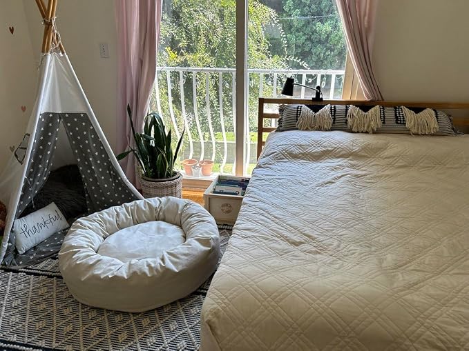 Organic Cotton Canvas Dog Bed: Removable Cover, Natural Fill - Made in USA (Natural, X Large 42" x 8" inches)